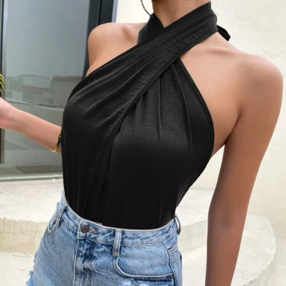 Blue crisscross open back halter top - Picture 7 of 11